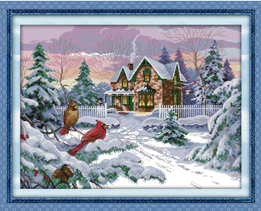 Набір для вишивання за нанесеною на канву схемою "R"Snow scene 8". AIDA 14CT printed 49*38 см