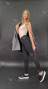 Легінси жіночі класичні розміри від 42 до 50 чорний микродайвинг на флісі 44