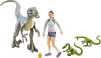 Фигурки Ясмина Яз и Велоцераптор С Малышами Коми Jurassic World Yasmina Yaz & Velociraptor Mattel HBY64