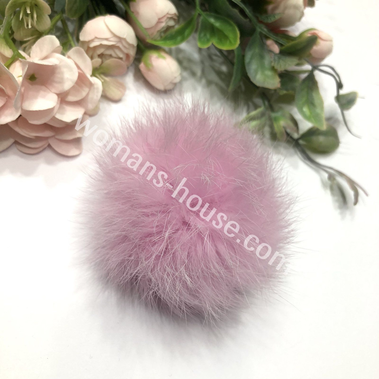 Хутряний бубон(помпон) з кролика Ніжно-рожевий 6-8 см, фото 1