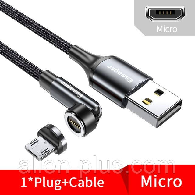 Магнітний кабель Essager з поворотом на 540 градусів, microUSB (передавання даних/заряджання), чорний, фото 1
