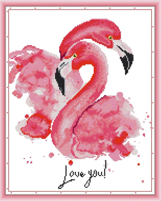 Набір для вишивання за нанесеною на канву схемою "Flamingo dance". AIDA 14CT printed 32*38 см