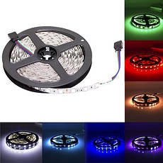 Світлодіодна стрічка LED 5050 RGB на 5м з пультом і блоком живлення, різнобарвна, фото 4