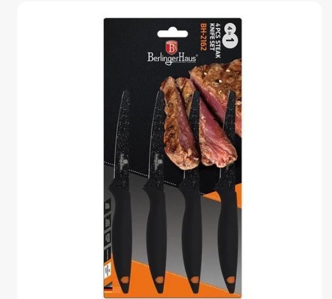 Ножі для стейку якісні 4 пр. Berlinger Haus 2162 Granit Diamond Line легкі міцні, фото 1