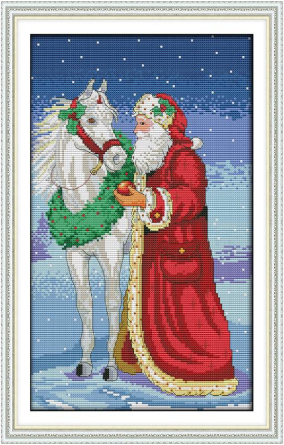Набір для вишивання за нанесеною на канву схемою "Chriistmas old man and the horse". AIDA 14CT printed 27*41 см