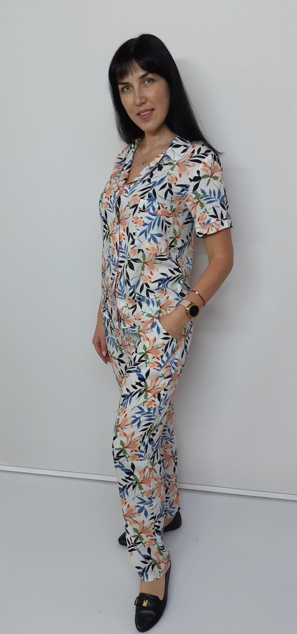 Жіноча піжама Глорія кофта та штани короткий рукав, фото 1