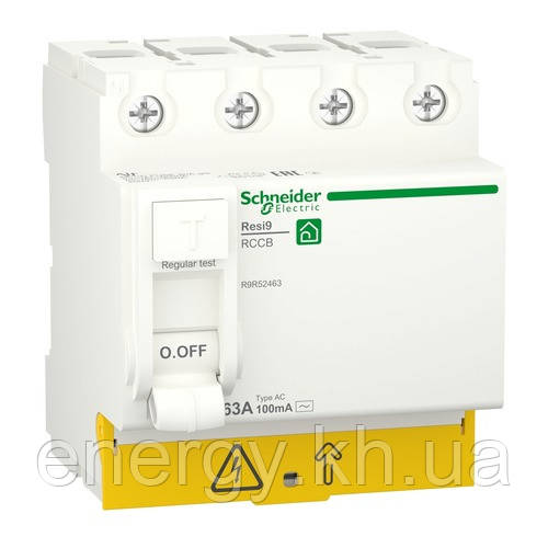 Диференціальний вимикач (ПЗВ) Resi9 4P 63A 100mA АС, фото 1