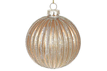 Ялинкова куля (6 шт.) рельєфної форми з глітером 8 см, колір — старовинне золото