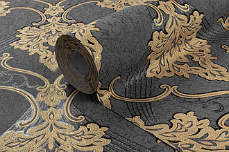 Вінілові шпалери з малюнком під гобелен, Темно сірі шпалери чорні флізелінові Vinil LS ДХV-1482/5 (1,06 х10,05м)