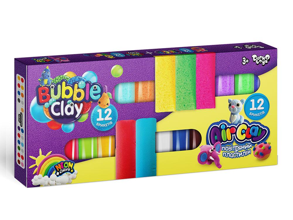 Набір для творчості з пластиліну Danko Toys "AIR CLAY + BUBBLE CLAY" 12 + 12, 12шт / упак., ARBB-02-01U