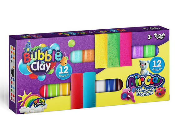 Набір для творчості з пластиліну Danko Toys "AIR CLAY + BUBBLE CLAY" 12 + 12, 12шт / упак., ARBB-02-01U, фото 1