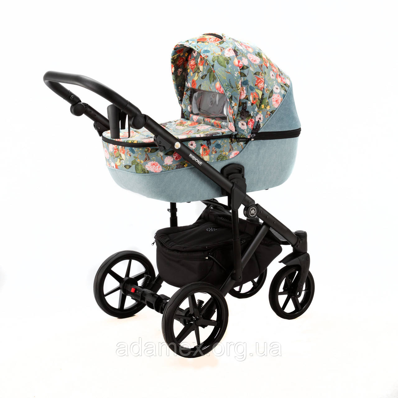 Коляска Adamex Bibione Flowers светлобирюзовый тканина