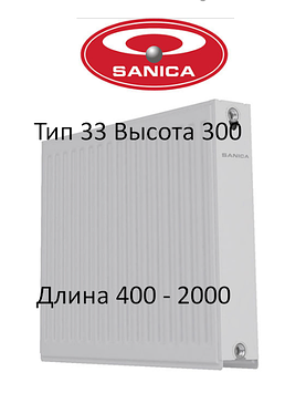 СТАЛЕВІ РАДІАТОРИ SANICA 33 ТИП 300*400 ТУРЕЧЧИНА (бокове підключення)