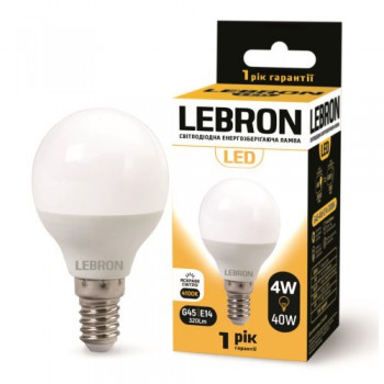 LED 4W, Е14 світлодіодна ЛАМПА LEBRON L-G45, 4100K, 320LM, КУТ 240°