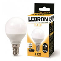 LED 4W, Е14 світлодіодна ЛАМПА LEBRON L-G45, 4100K, 320LM, КУТ 240°