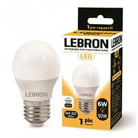 LED 6W, Е27 світлодіодна ЛАМПА LEBRON L-G45, 4100K, 480LM, КУТ 220°