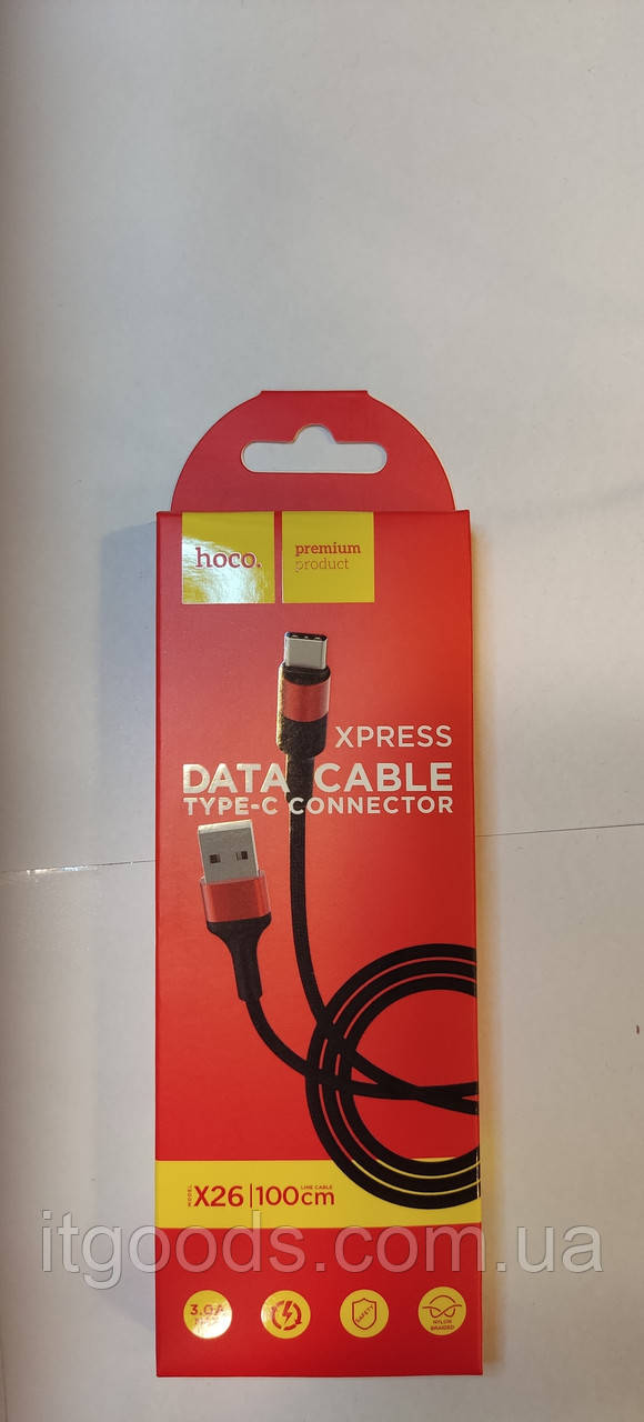 USB кабель / шнур Hoco X26 Xpress Charging Type-C (черно-красный цвет) - фото 1 - id-p1495546826