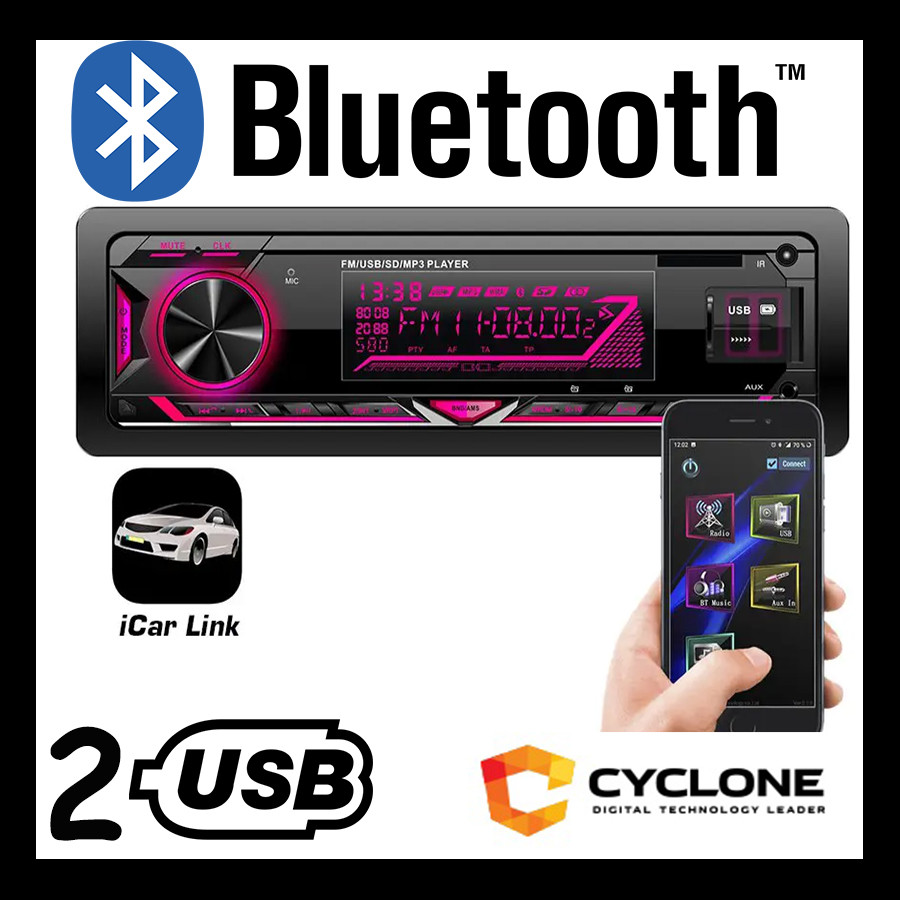 Автомагнітола з блютузом 2 USB CYCLONE MP-1067