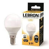 LED 8W, Е14 світлодіодна ЛАМПА LEBRON L-G45, 4100K, 700LM, КУТ 240°
