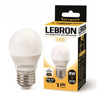 LED 8W, Е27 світлодіодна ЛАМПА LEBRON L-G45, 4100K, 700LM, КУТ 240°