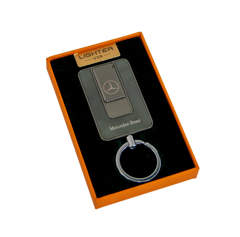 USB зажигалка брелок Mercedes (Art - 811) Среблястая, спиральная электро зажигалка от аккумулятора (TO) - фото 1 - id-p1495572735