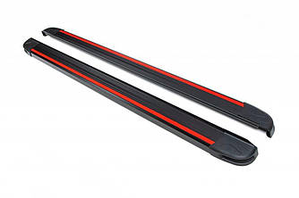 Бокові пороги,підніжки Maya Red-Black (2 шт., Алюміній) для мод. Nissan Qashqai 2007-2010 рр.
