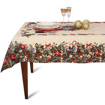 Новорічна гобеленова скатертина з тефлоновим просоченням "Новорічна гірлянда"-140х140