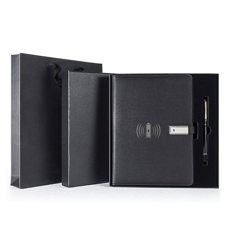 Подарунковий блокнот, бізнес-щоденник із флешкою 16 Гб і бездротовою зарядкою Powerbank Чорний