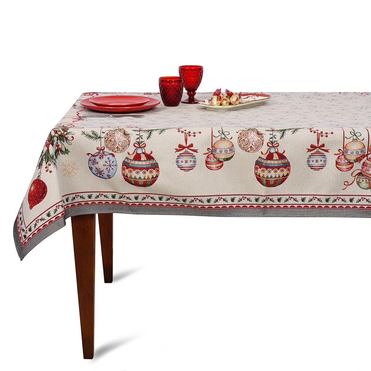 Скатертина гобеленова з новорічним малюнком "Зимовий хоровод" VG Premium 140x300 см