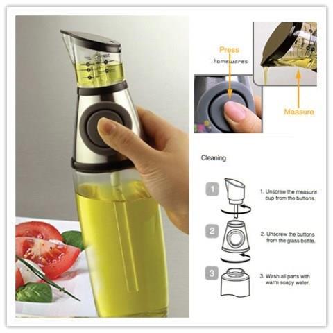 Бутылка для масла, press and measure oil dispenser, серый, бутылка для масла с дозатором (TO) - фото 3 - id-p1495569614