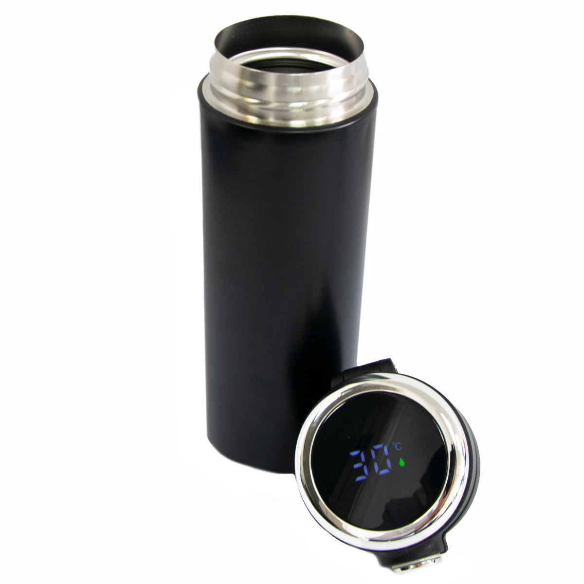 Чорна термокружка з датчиком температури Vacuum cup, термочашка для чаю з індикатором (420 мл), чашка термос