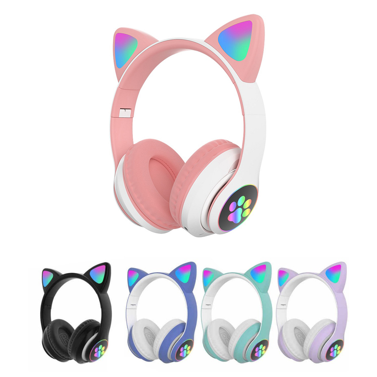Навушники накладні бездротові з котячими вушками CAT STN-28 гарнітура з мікрофоном (Рожевий)