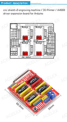 ARDUINO CNC SHIELD A4988 управління міні ЧПУ, 3Д принтером кроковими двигунами, фото 2
