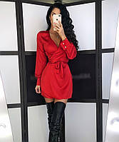 Красное шелковое платье на запах,РАЗМЕР ТОЛЬКО S(42)