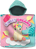 Пляжное полотенце-пончо с капюшоном Sweet Dreams Единорог для девочки 3-7 лет