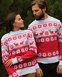 Колекція червоно-білих в'язаних новорічних светрів для пари Зірки