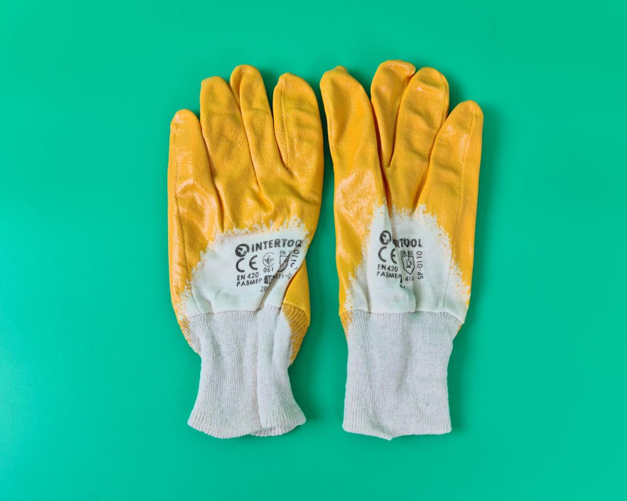 Господарські рукавички робочі нітрил жовтий №10 "Intertool" (12 пар), фото 1