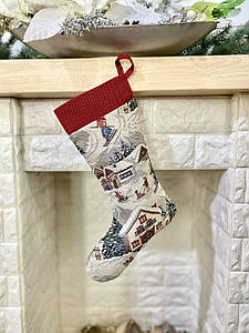 Новорічний чобіток панчохи для подарунків гобеленовий на камін носок 25х37 см різдвяний чобіток
