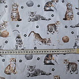 Польська бязь з дитячим малюнком кошенята на сірому тлі, ш.160 см, фото 3