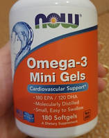 Мини омега 3 NOW Omega-3 Mini Gels 180 мини капсул Рыбий жир для детей