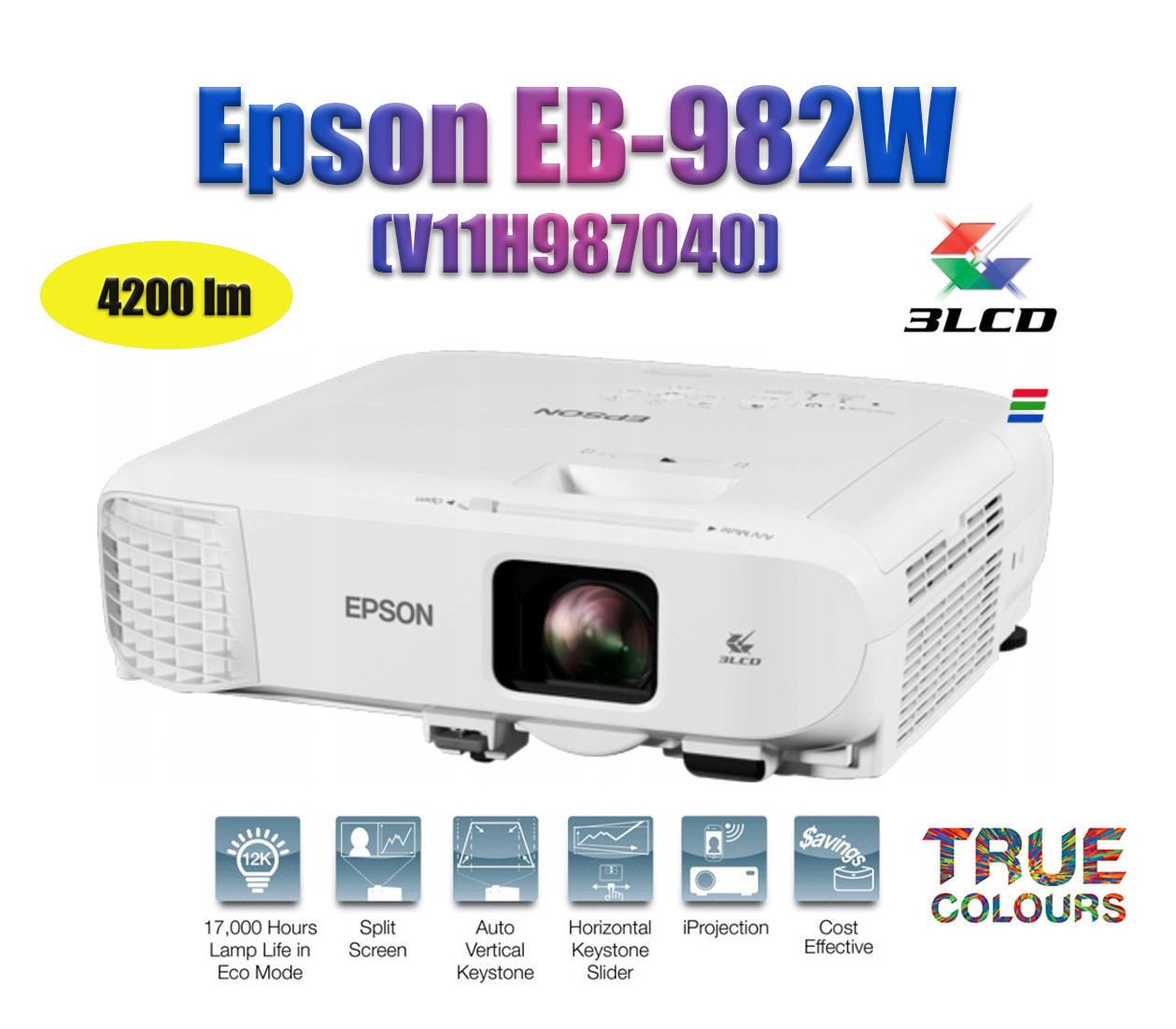 Проектор Epson EB-982W (V11H987040) 3LCD WXGA 4200lm - фото 1 - id-p1495647411