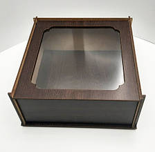 Коробка дерев'яна з прозорою кришкою для корпоративних подарунків, колір венге 10х10х5 см