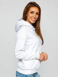 Толстовка біла жіноча без написів Кофта з кишенею трикотажна утеплена Худі з капюшоном Осіннє Зимове, фото 4