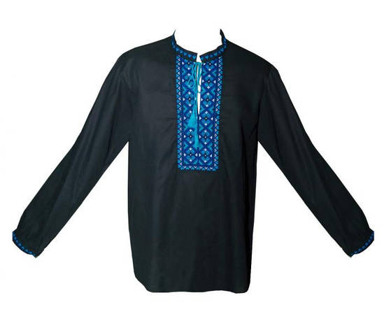 Вишиванка чорного кольору, чоловіча, габардин, "Серця", фото 1