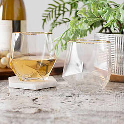 Стакан для напоїв DS Gold Crystal з золотим обідком диамантовой форми 450мл