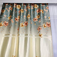 Штори бірюзові атласні ALBO з ліліями 150×270 см, комплект 2 шт. (SH-M650-4), фото 4