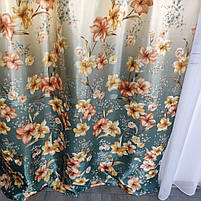 Штори бірюзові атласні ALBO з ліліями 150×270 см, комплект 2 шт. (SH-M650-4), фото 6