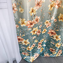 Штори бірюзові атласні ALBO з ліліями 150×270 см, комплект 2 шт. (SH-M650-4), фото 8