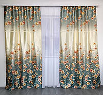 Штори бірюзові атласні ALBO з ліліями 150×270 см, комплект 2 шт. (SH-M650-4), фото 2