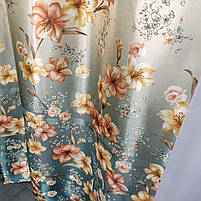 Штори бірюзові атласні ALBO з ліліями 150×270 см, комплект 2 шт. (SH-M650-4), фото 5